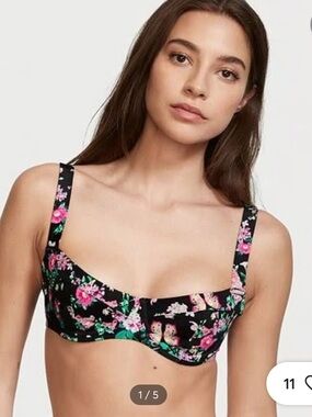 Victorias Secret Nwt Black Floral Wicked Underwire Sling Swim Bikini Top NEW